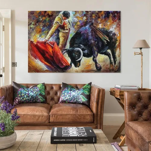 Vista 3 de Pintura artística de pared taurina española, decoración del hogar, pintura al óleo sobre lienzo, póster y arte de pared, impresión moderna