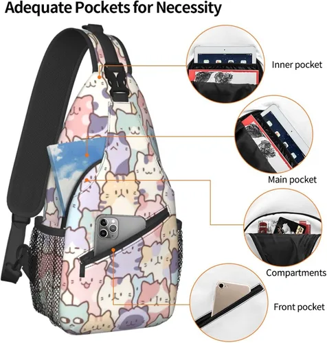 Vista 4 de Divertida mochila con diseño de gato, para el pecho de gato, bolsa cruzada de hombro para hombres, mujeres, niños y niñas