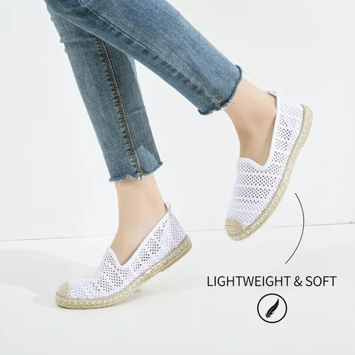 Vista 5 de BABUDOG Zapatos planos de malla transpirable para mujer, mocasines suaves, mocasines blancos sin cordones