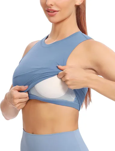 Vista 4 de Natural Feelings - Sujetadores deportivos sin mangas, con relleno extraíble, para mujer ombligueras para yoga, entrenamiento, correr