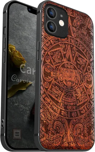 Vista 10 de Carveit Funda magnética de madera para iPhone 12 Pro [madera natural y TPU suave negro] a prueba de golpes, funda de madera única y elegante
