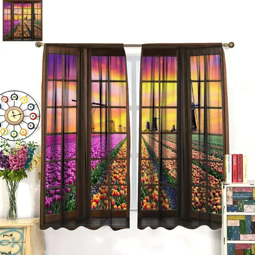 Vista 85 de Cortinas de paisaje, ventana 3D, primavera, bosque, vida silvestre, paisajes de naturaleza, dormitorio, sala de estar, cortinas térmicas opacas de 2