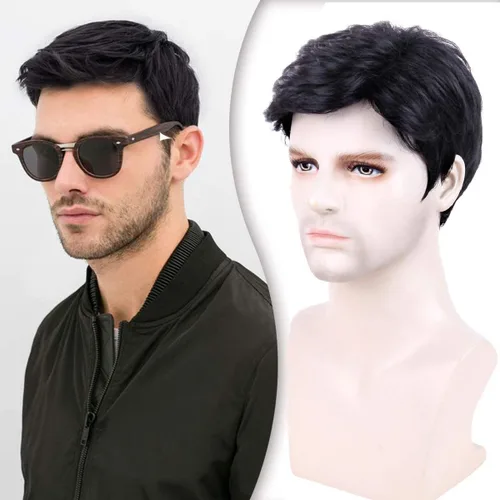Vista 17 de Creamily Peluca marrón para hombre, disfraz de pelo corto, estilo cosplay marrón (Brown-1)