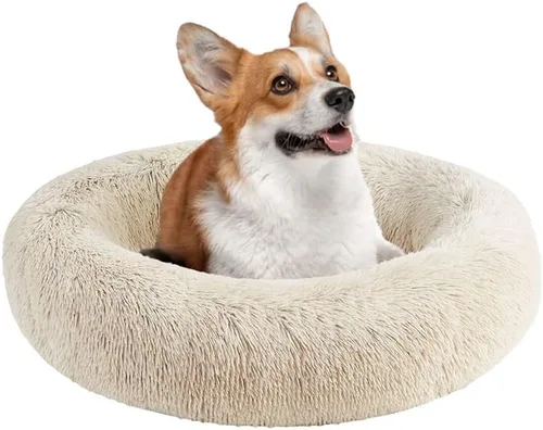 Vista 13 de Friends Forever Cama para perro en forma de dona, de piel sintética, mullida, relajante, para perros pequeños, suave y afelpada, antiansiedad, sofá