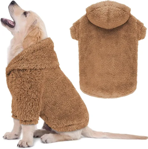 Vista 14 de Suéteres de vellón y sherpa para perros pequeños, mullidos, suaves, de doble cara, afelpados, con capucha, negro, XS