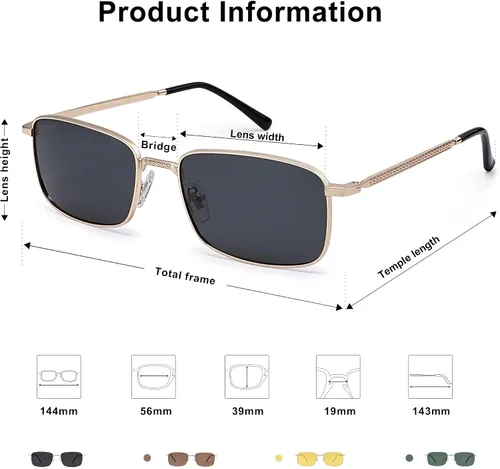 Vista 5 de SOJOS Gafas de sol polarizadas rectangulares retro vintage para hombre y mujer clásicas UV400 Metal Sunnies SJ1215