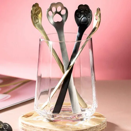 Vista 7 de Cuchara de pata de perro y gato, cuchara de café de acero inoxidable, cuchara de postre, cucharaditas, cucharaditas de vajilla para pastel