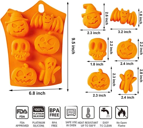 Vista 2 de Molde de silicona para chocolate con temática de Halloween, calabaza, murciélago, calavera, fantasma, molde para caramelos, 2 unidades de 12