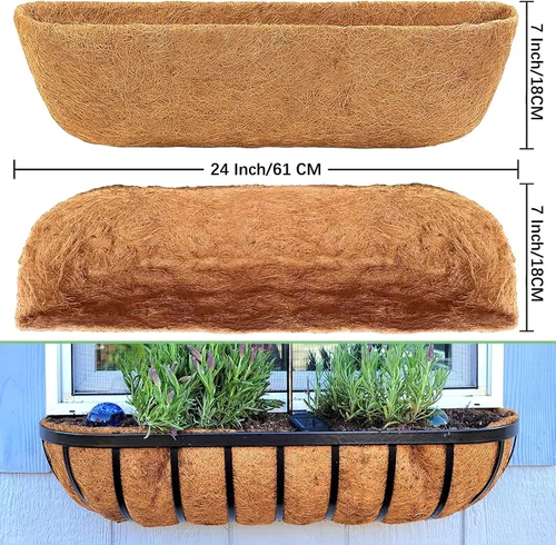 Vista 3 de LCHUANG Bolsas de coco para macetas, paquete de 2 revestimientos de coco de 24 pulgadas para macetas, revestimientos de coco para cajas de ventana