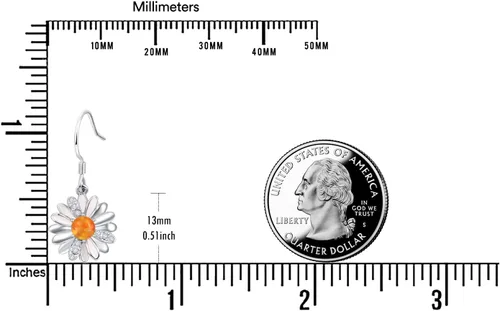 Vista 6 de Aretes de margaritas para mujer, plata de ley 925, aretes de gota de flor amarilla, joyería para mujer (naranja), Ópalo, No es una piedra preciosa