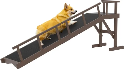 Vista 9 de Rampa para perros de 20 pulgadas de altura para cama, rampa grande para mascotas de 61 pulgadas de largo con superficie antideslizante, rampa