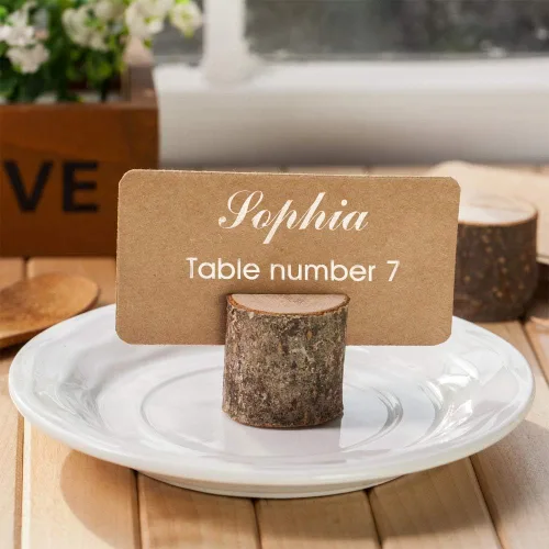 Vista 4 de Toncoo 15 piezas de tarjeteros de madera para tarjetas de lugar y 30 piezas de tarjetas de lugar, soportes de número de mesa, decoración rústica