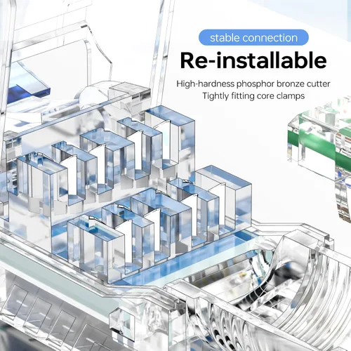 Vista 7 de EZ-Click - Conectores Cat7 RJ45 reutilizables sin herramientas, paquete de 6 conectores Ethernet de 10 Gigabit/s, no necesita engarce, para cable