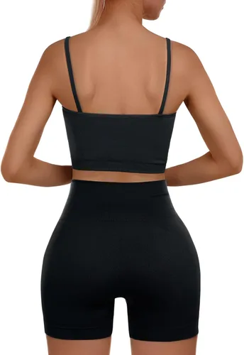 Vista 2 de Sportneer Workout Sets for Women 2 Piece Ribbed Seamless Y-back Longline Sports Bra & High Waist Shorts Matching Gym Yoga