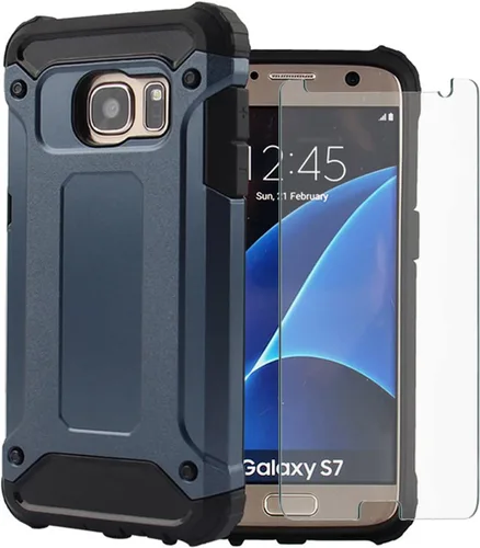 Vista 8 de Funda de teléfono para Samsung Galaxy S7 con protector de pantalla de vidrio templado y accesorios para celda, resistente, de doble capa, cuerpo