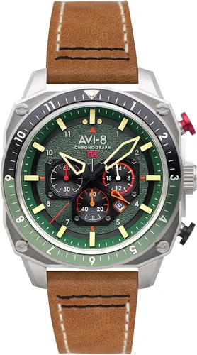 Vista 51 de AVI-8 Hawker Hunter AV-4100 - Reloj de cuarzo japonés para hombre con esfera de 1.693 in con correa de cuero