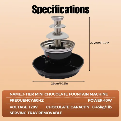 Vista 2 de Máquina eléctrica de fuente de chocolate de tres niveles, capacidad de 1 libra, con bandeja de alimentos y barra giratoria en espiral para fiestas