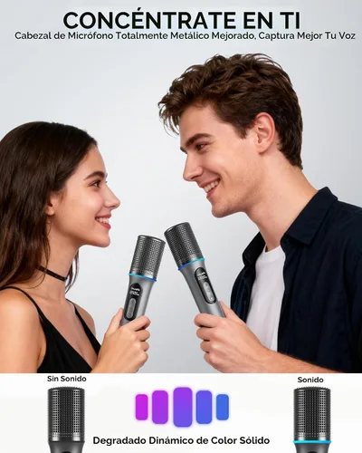Vista 8 de Micrófono inalámbrico, micrófono dinámico de mano profesional con receptor recargable, ajuste de volumen de 5 niveles, iluminación RGB dinámica