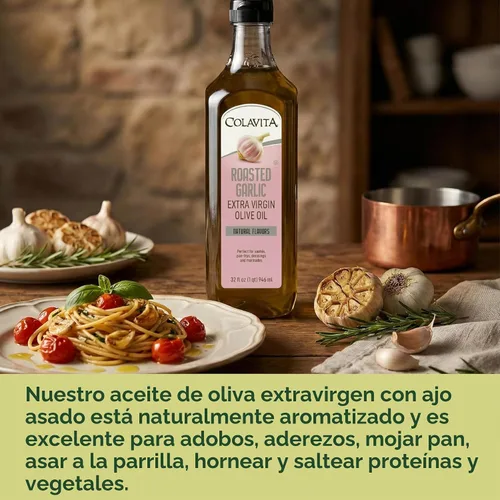 Vista 6 de Aceite de Oliva con ajo tostado extra virgen Colavita, 32 onzas