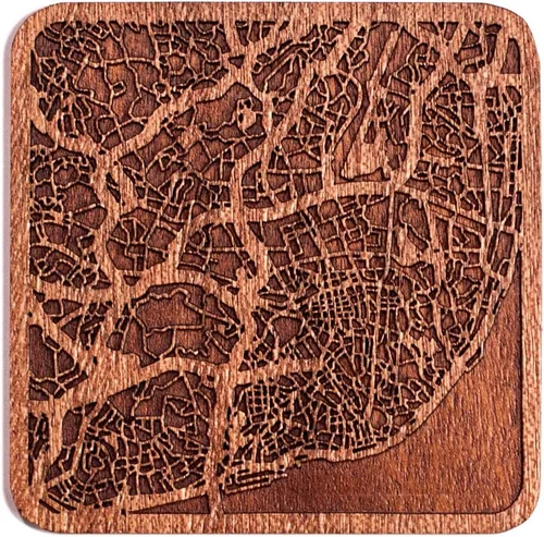 Vista 31 de Posavasos Amsterdam Map by O3 Design Studio, 1 pieza, posavasos de madera Sapele con mapa de la ciudad, hecho a mano, varias ciudades opcionales