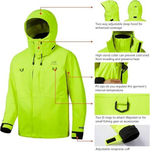 Vista 6 de BASSDASH Valor - Chaquetas de pesca impermeables para hombres y mujeres, chaqueta de lluvia transpirable y resistente al viento