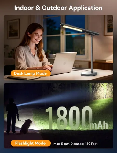 Vista 2 de Lámpara de escritorio recargable, lámpara de mesa magnética ajustable con tubo de luz cilíndrico extraíble para estudio y dormitorio, control táctil