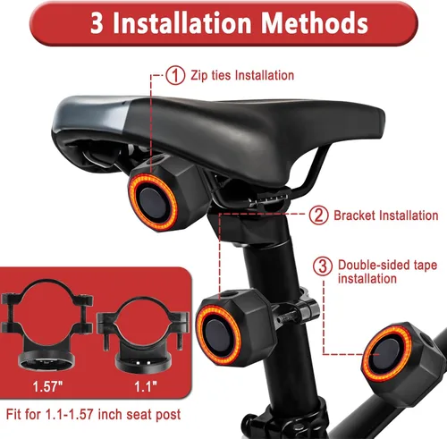 Vista 5 de USUPERINK Turn Signals for Ebike, Bike Turn Signals, Bike Blinkers Front and Back, Bike Tail Light USB Rechargeable with Horn, IP65 Waterproof