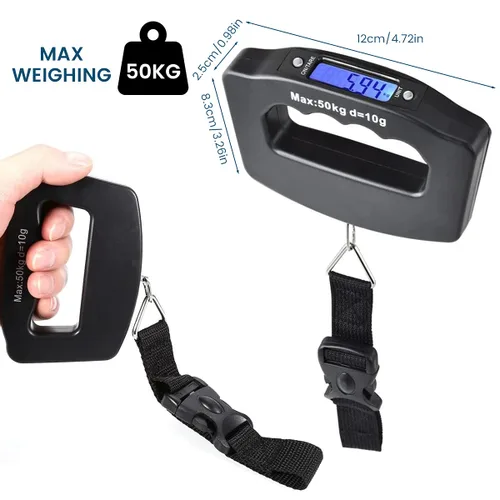 Vista 2 de Paquete de 3 básculas de equipaje, báscula de equipaje de 110.2 lbs110 libras con retroiluminación de pantalla LCD, correa de hebilla portátil