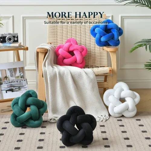 Vista 5 de Almohada de felpa con nudo hecha a mano, almohada de estrella anudada suave para sofá, cojín lumbar, cojín de estrella de relleno para el hogar