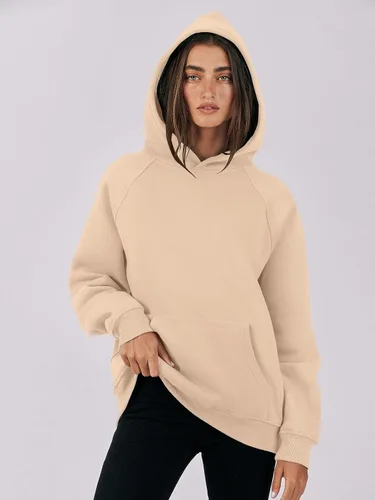 Vista 7 de LOGENE Sudaderas con capucha para mujer, de manga larga, de vellón, de gran tamaño, informales, básicas, sin botones, ropa de entrenamiento de otoño