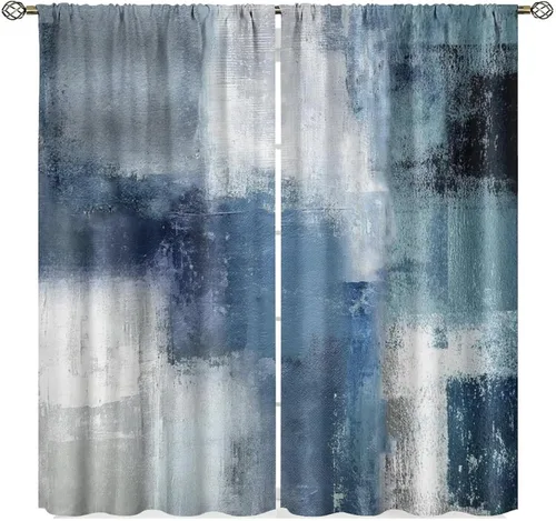 Vista 21 de Cortinas degradadas grises y negras, con textura geométrica moderna abstracta para cocina, dormitorio, sala de estar, juegos de 2 paneles