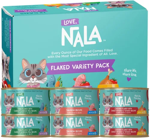 Vista 16 de LOVE, NALA - Comida húmeda natural para gatos adultos - Atún en copos con zanahoria y guisantes verdes en caldo - Sin granos, sin OMG, proteína