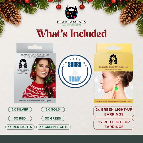 Vista 3 de Beardaments Paquete de luces para el cabello y los aretes: el juego original de 16 piezas para el cabello y 4 piezas de luces