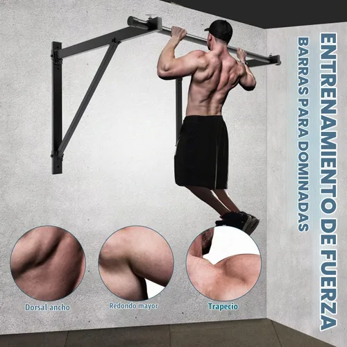 Vista 2 de ECOTRIC 46" Wall Mounted Pull Up Chin Up Bar Heavy Duty Gym Workout Fitness