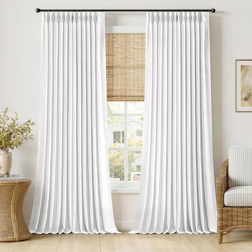 Vista 24 de MIULEE Cortinas de lino gruesas con pinzas plegadas de 96 pulgadas de largo, 2 paneles para sala de estar y dormitorio, cortinas de ventana Natural