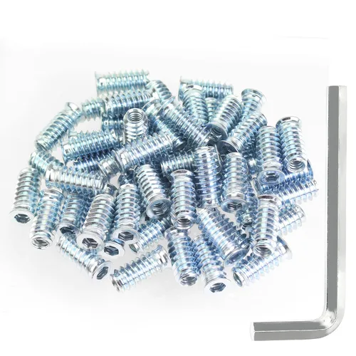 Vista 16 de Juego de 142 piezas: Insertos roscados de 1/4"-20 (10mm, 15mm, 20mm, 25mm), tuercas e insertos de madera para tornillos de muebles de madera, azul