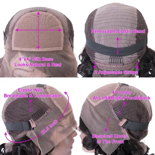 Vista 6 de premier Pelucas de cabello humano con encaje frontal de seda, nudos blanqueados, prearrancados, cabello humano brasileño suelto, ondulado, peluca