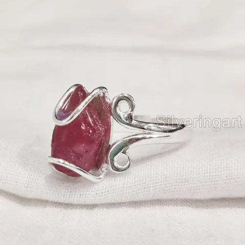 Vista 4 de AAA Natural Ruby Ring, Rough Ruby Gemstone Ring, July Birthstone, Hippie Wire Ring, 925 Sterling Silver, Womens Ring, Christmas, Thanksgiving