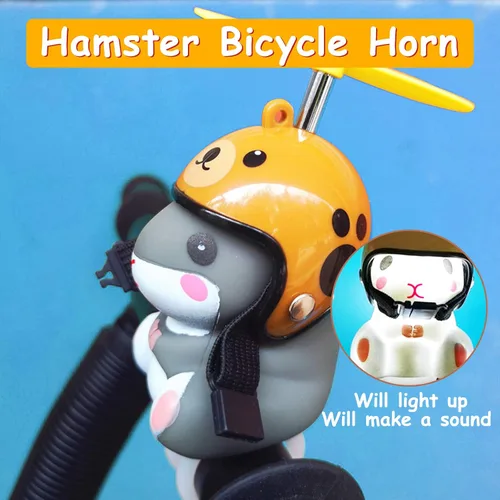 Vista 2 de wonuu Campana de bicicleta de pato con luz y casco, linda bocina de bicicleta de hámster, decoración de salpicadero, campanas de motocicleta