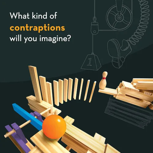 Vista 6 de MindWare KEVA Contraptions Reactions Planks Juguete de construcción – 178 tablas de construcción KEVA (juego de 191 piezas) – Juego de construcción