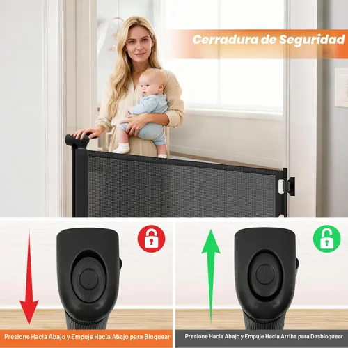 Vista 4 de Puertas retráctiles para bebés para puertas, puerta de malla para perros para escaleras, puerta para mascotas interior, se extiende a 55" de ancho