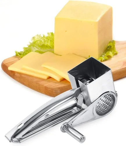 Vista 6 de Rallador de queso, multifuncional para cocina artesanal rotativo de acero inoxidable rallador de queso 1 tambores herramienta de trituración