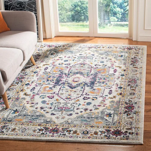 Vista 29 de SAFAVIEH Evoke Collection EVK275C Medallón oriental envejecido, no desprende pelusa, 2'2" x 4', color azul/naranja, alfombra de acento para sala