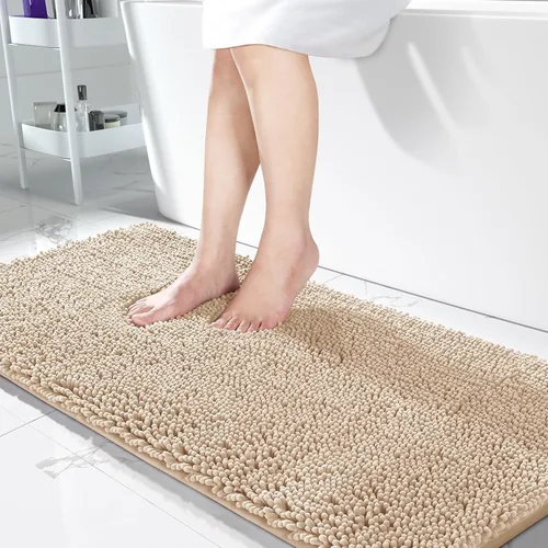 Vista 52 de Yimobra Tapetes de baño lavables, de chenilla súper suave y absorbente, para suelo y alfombra, de secado rápido, antideslizante, para bañera y Beige