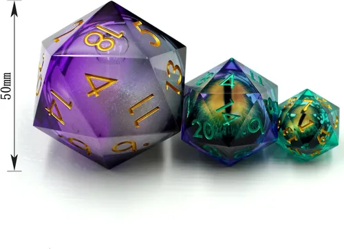 Vista 3 de Liquid Core - Dados gigantes de 1.97 pulgadas, dados de mazmorras y dragones hechos a mano con caja de regalo. RPG poliédrico D20 de 1.969 in