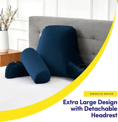 Vista 2 de Almohada de lectura extra grande máxima comodidad y apoyo para reposo en cama con portavasos
