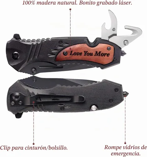 Vista 4 de Cuchillos personalizados para hombres, cuchillo de bolsillo grabado personalizado, idea de aniversario de madera para él, idea de Navidad para 51.2
