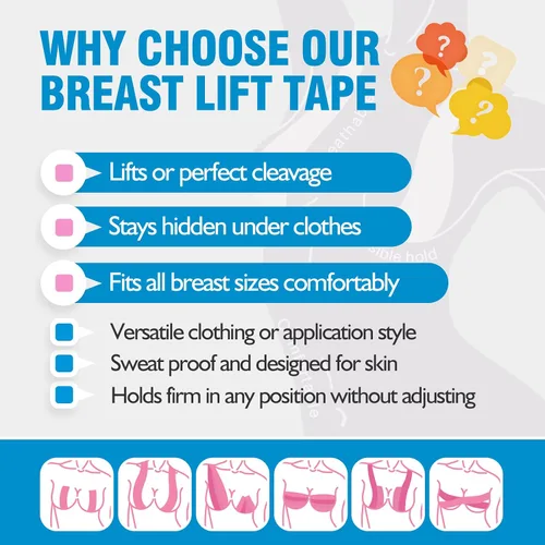 Vista 5 de OK TAPE Breast Lift Tape, Boob Tape for Large Breasts Lift A-G Cup, Invisible bra with 5 Pairs Nipple Cover Set, 3" x 16.4ft