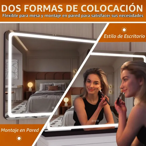 Vista 4 de Hasipu Espejo de tocador con luces, espejo LED de maquillaje de 31.5 x 22 pulgadas, espejo de maquillaje iluminado con 3 modos regulables, espejo
