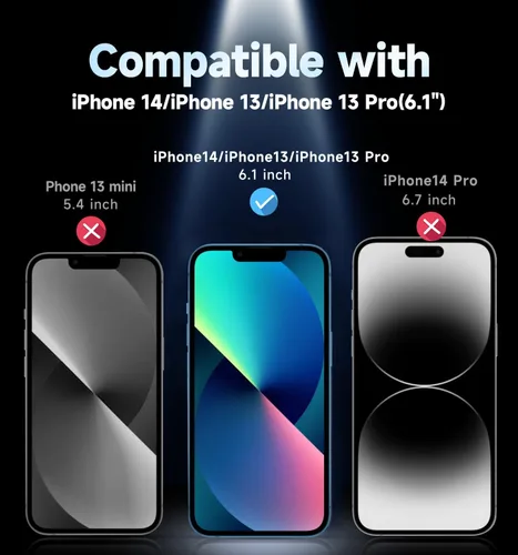 Vista 2 de MAGIC JOHN Paquete de 2 protectores de pantalla de vidrio de privacidad para iPhone 13/13Pro/14/16e de 6.1 pulgadas, eliminación automática